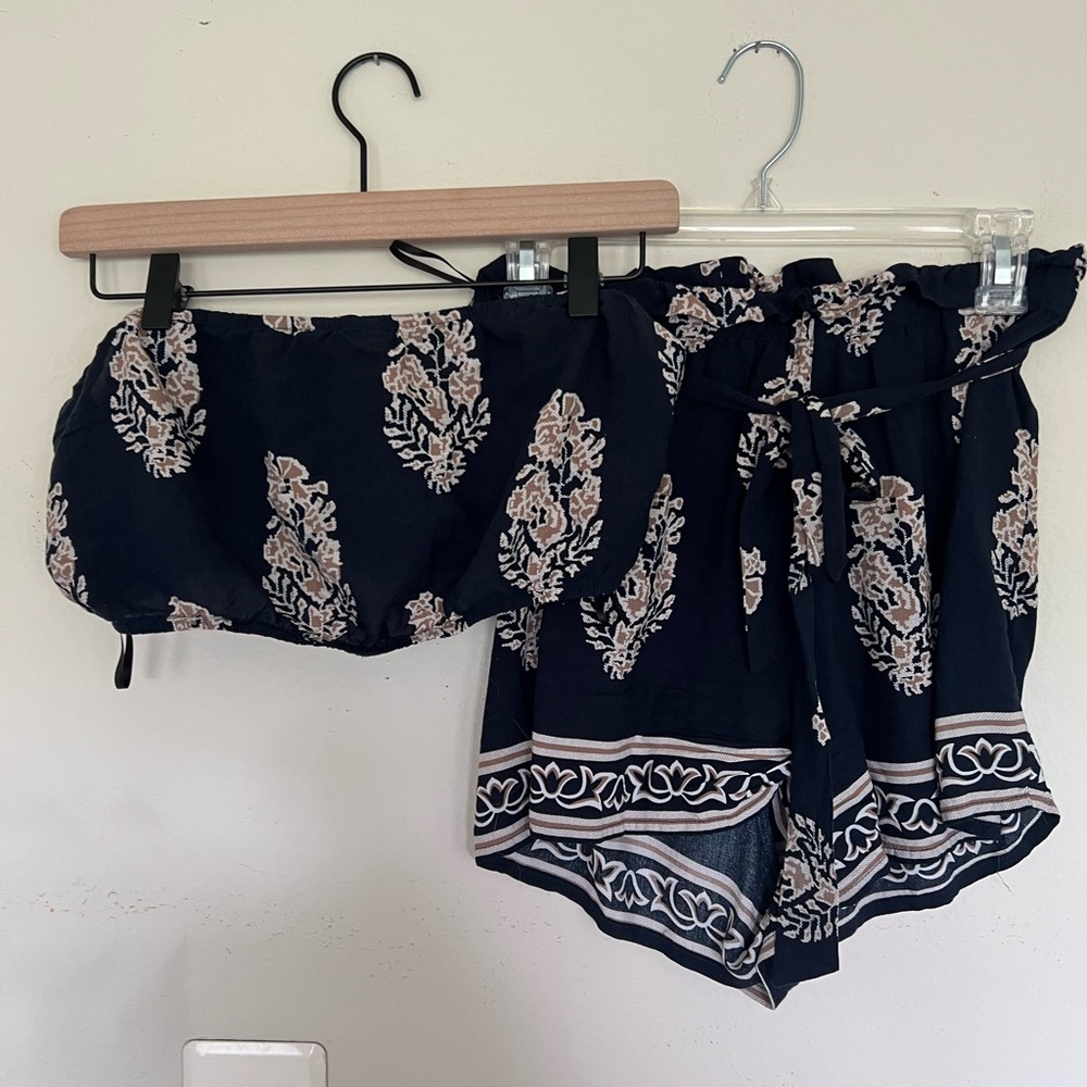 Two Piece Set (bandeau top and high waisted shorts).